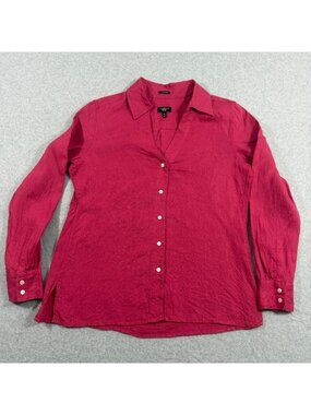 Talbots Petites Women's 8P Pink Pure Irish Linen Long Sleeve Button Up Shirt